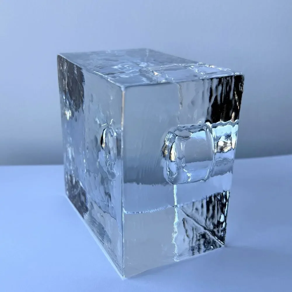 Simon Pearce Glass Woodbury Square Ice Cube Candlestick Holder 3 3/4” Textured